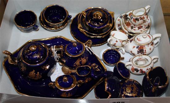 Coalport miniature Imari tea set & quantity Limoges miniature blue & gilt tea wares etc